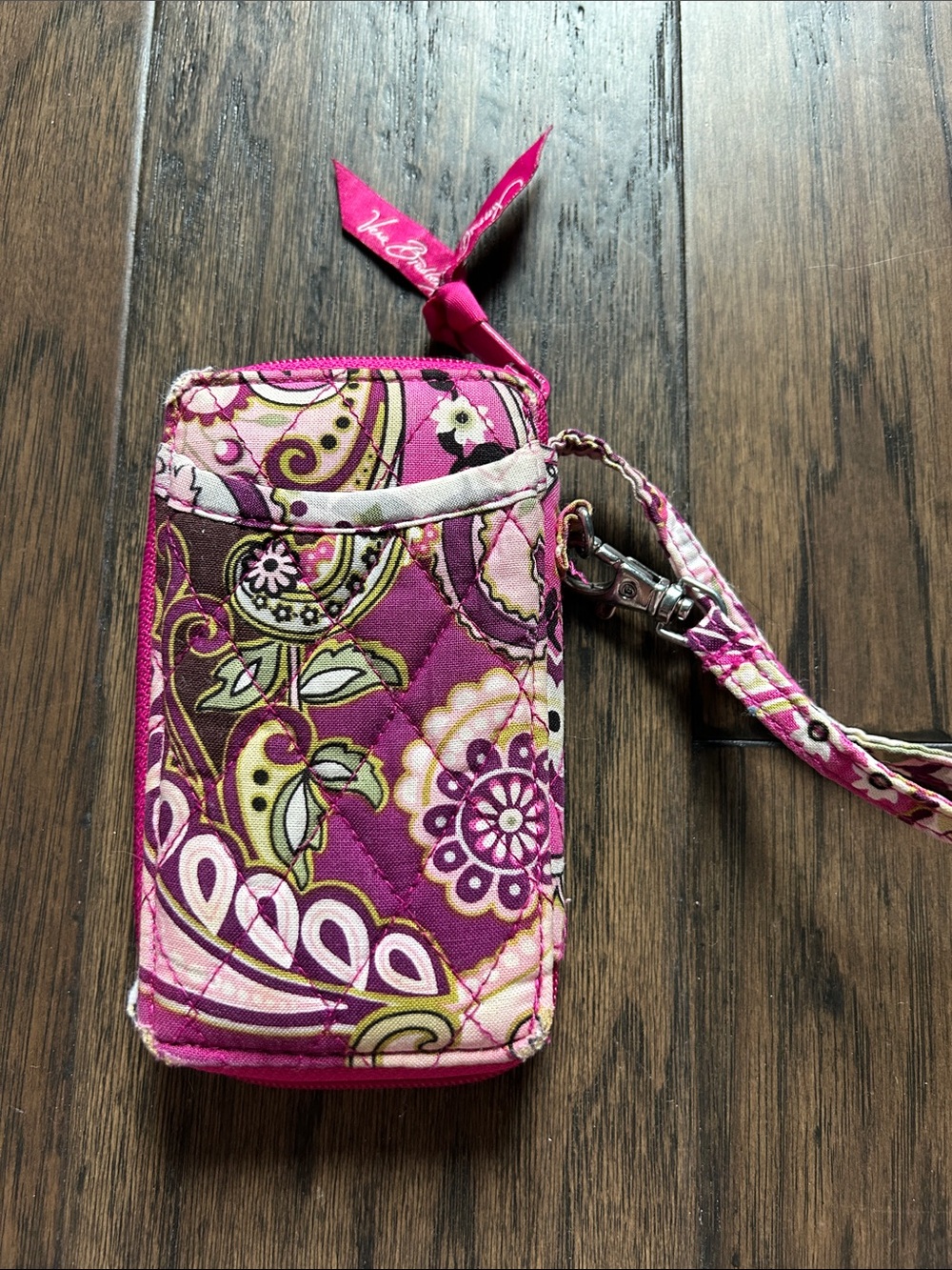 Vera Bradley Pink Paisley Quilted Wristlet Phone Case with Clear ID Window - Picture 2 of 3